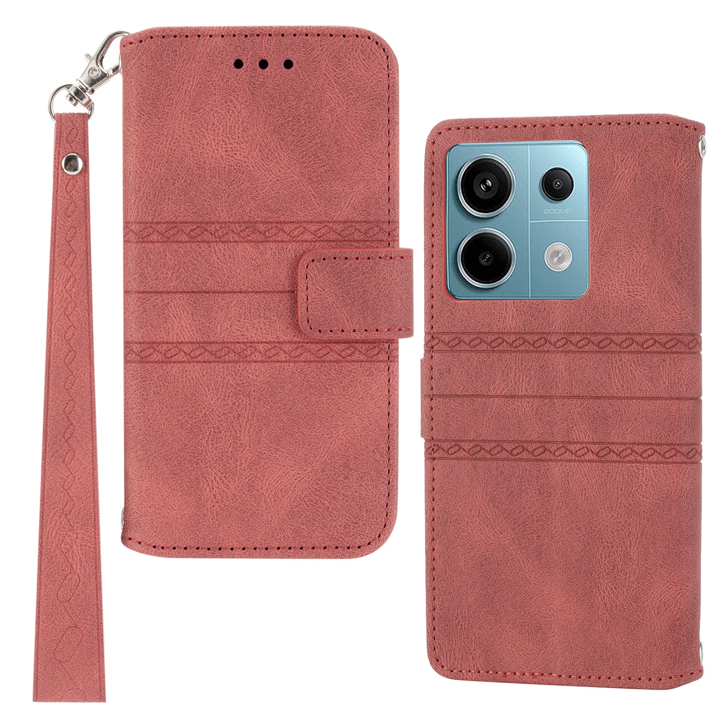 For Xiaomi Redmi Note 13 5G Case Anti-scratch Imprinted PU Leather Stand Phone Cover - Red