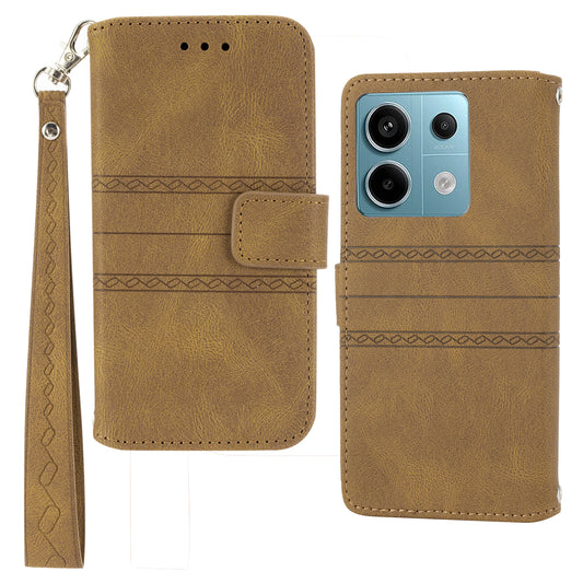 For Xiaomi Redmi Note 13 5G Case Anti-scratch Imprinted PU Leather Stand Phone Cover - Brown