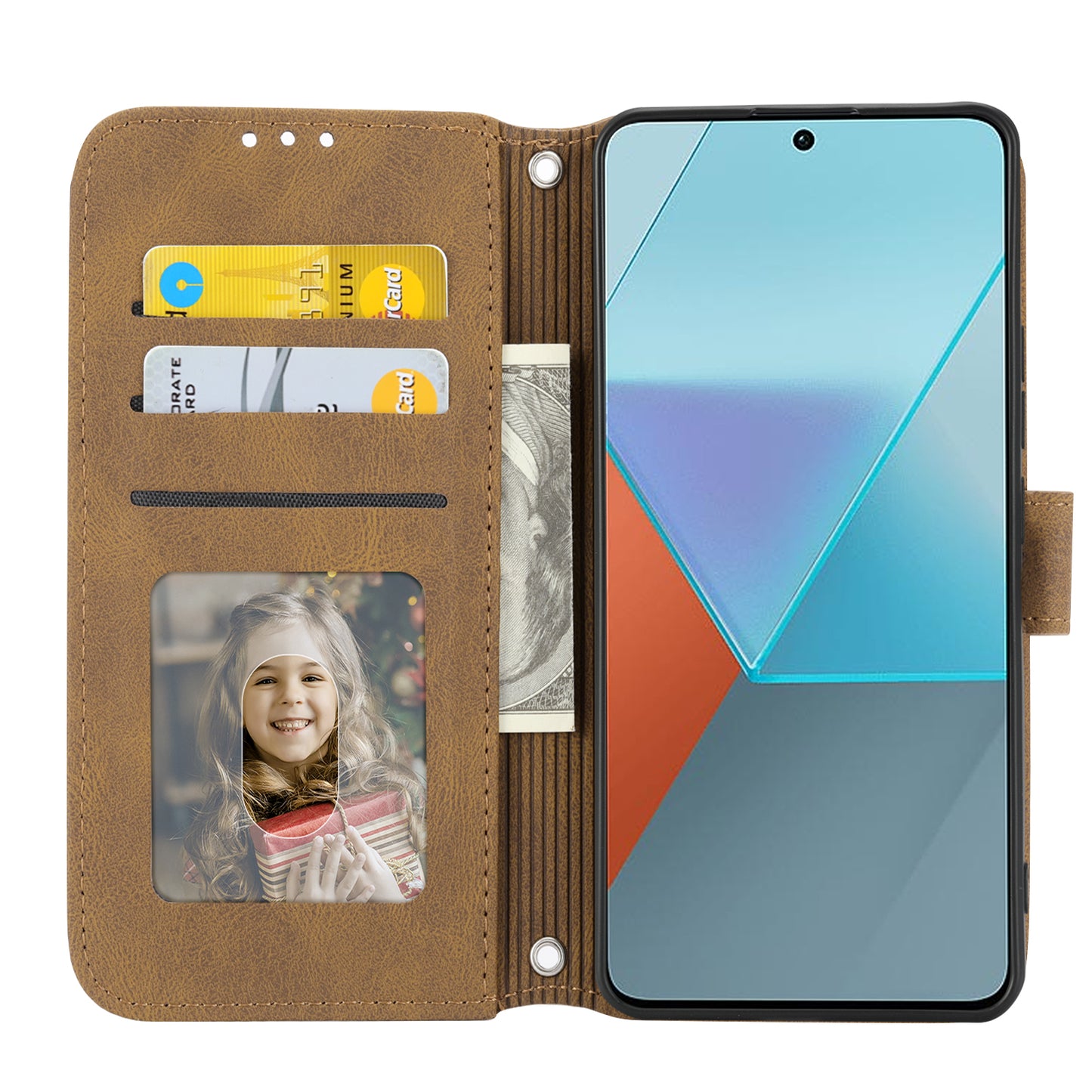 For Xiaomi Redmi Note 13 5G Case Anti-scratch Imprinted PU Leather Stand Phone Cover - Brown