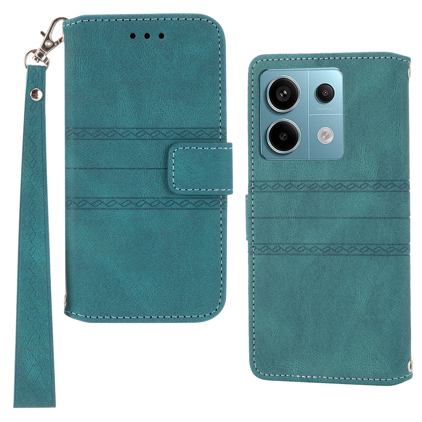 For Xiaomi Redmi Note 13 5G Case Anti-scratch Imprinted PU Leather Stand Phone Cover - Blackish Green
