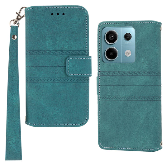 For Xiaomi Redmi Note 13 5G Case Anti-scratch Imprinted PU Leather Stand Phone Cover - Blackish Green