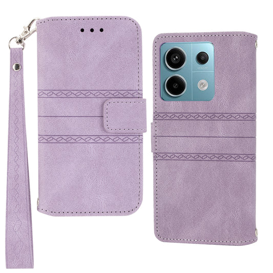 For Xiaomi Redmi Note 13 5G Case Anti-scratch Imprinted PU Leather Stand Phone Cover - Light Purple