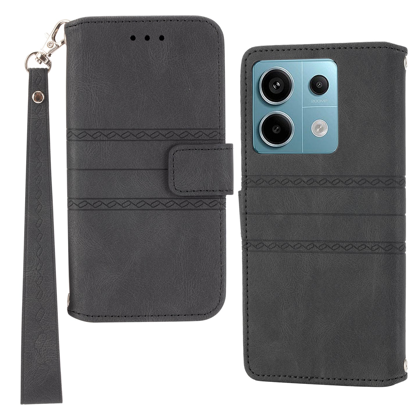 For Xiaomi Redmi Note 13 5G Case Anti-scratch Imprinted PU Leather Stand Phone Cover - Black