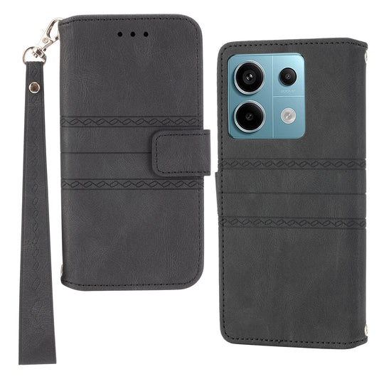 For Xiaomi Redmi Note 13 5G Case Anti-scratch Imprinted PU Leather Stand Phone Cover - Black