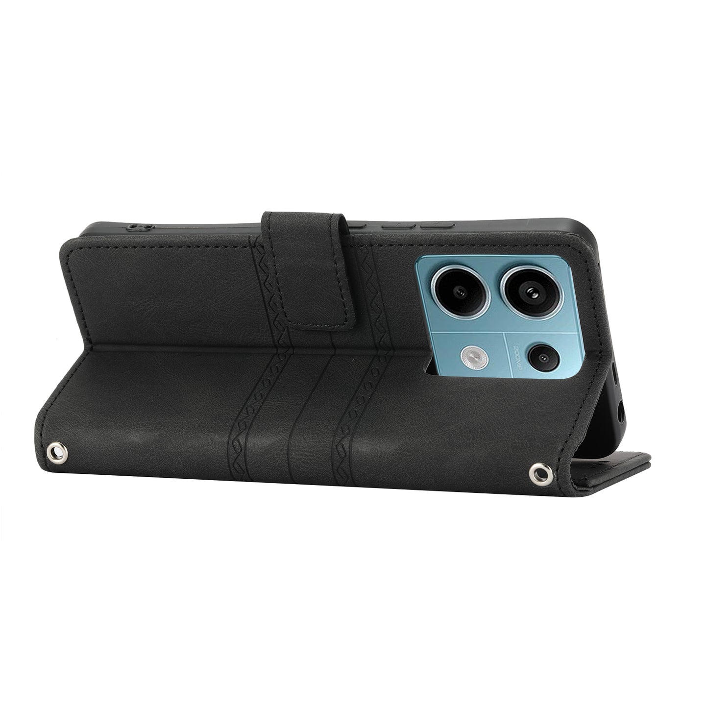 For Xiaomi Redmi Note 13 5G Case Anti-scratch Imprinted PU Leather Stand Phone Cover - Black