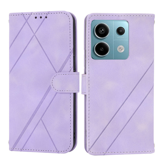 For Xiaomi Redmi Note 13 5G Case with Wrist Strap Imprinted Line Phone Wallet Cover - Purple