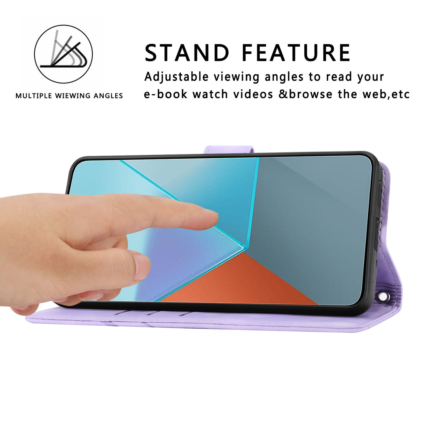 For Xiaomi Redmi Note 13 5G Case with Wrist Strap Imprinted Line Phone Wallet Cover - Purple