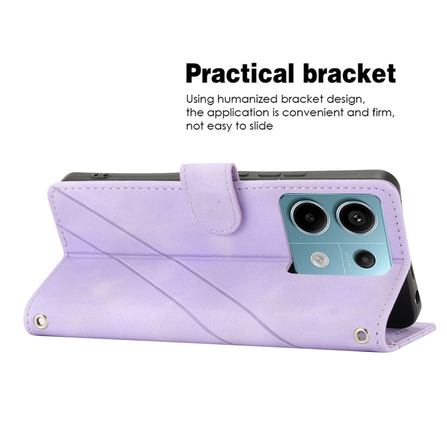 For Xiaomi Redmi Note 13 5G Case with Wrist Strap Imprinted Line Phone Wallet Cover - Purple