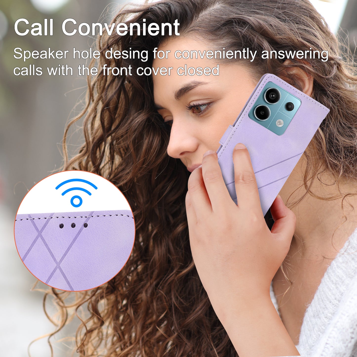 For Xiaomi Redmi Note 13 5G Case with Wrist Strap Imprinted Line Phone Wallet Cover - Purple