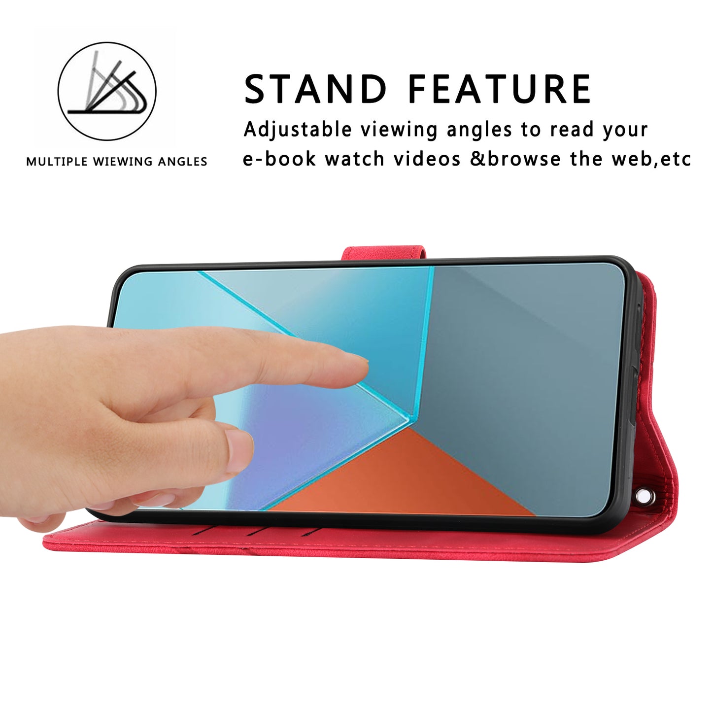 For Xiaomi Redmi Note 13 5G Case with Wrist Strap Imprinted Line Phone Wallet Cover - Red