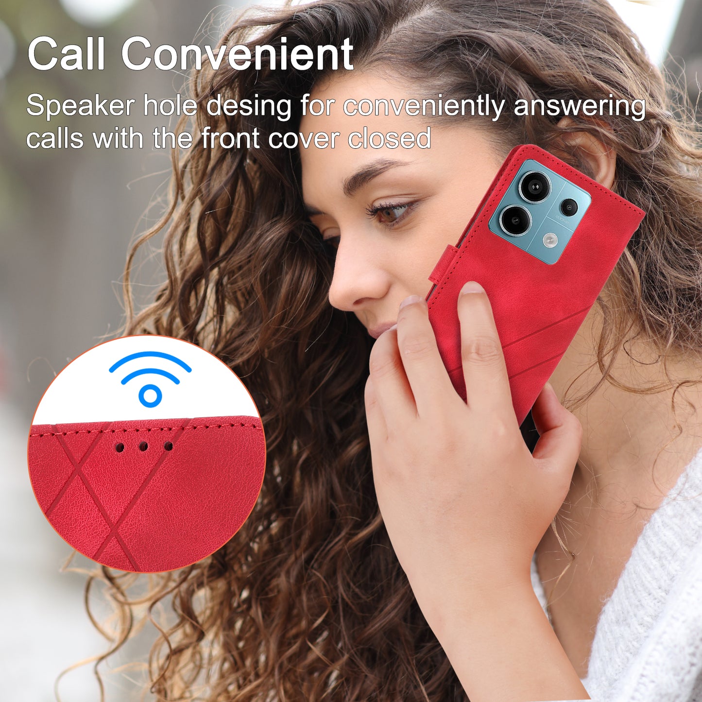 For Xiaomi Redmi Note 13 5G Case with Wrist Strap Imprinted Line Phone Wallet Cover - Red