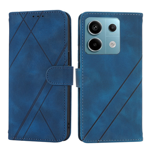 For Xiaomi Redmi Note 13 5G Case with Wrist Strap Imprinted Line Phone Wallet Cover - Blue