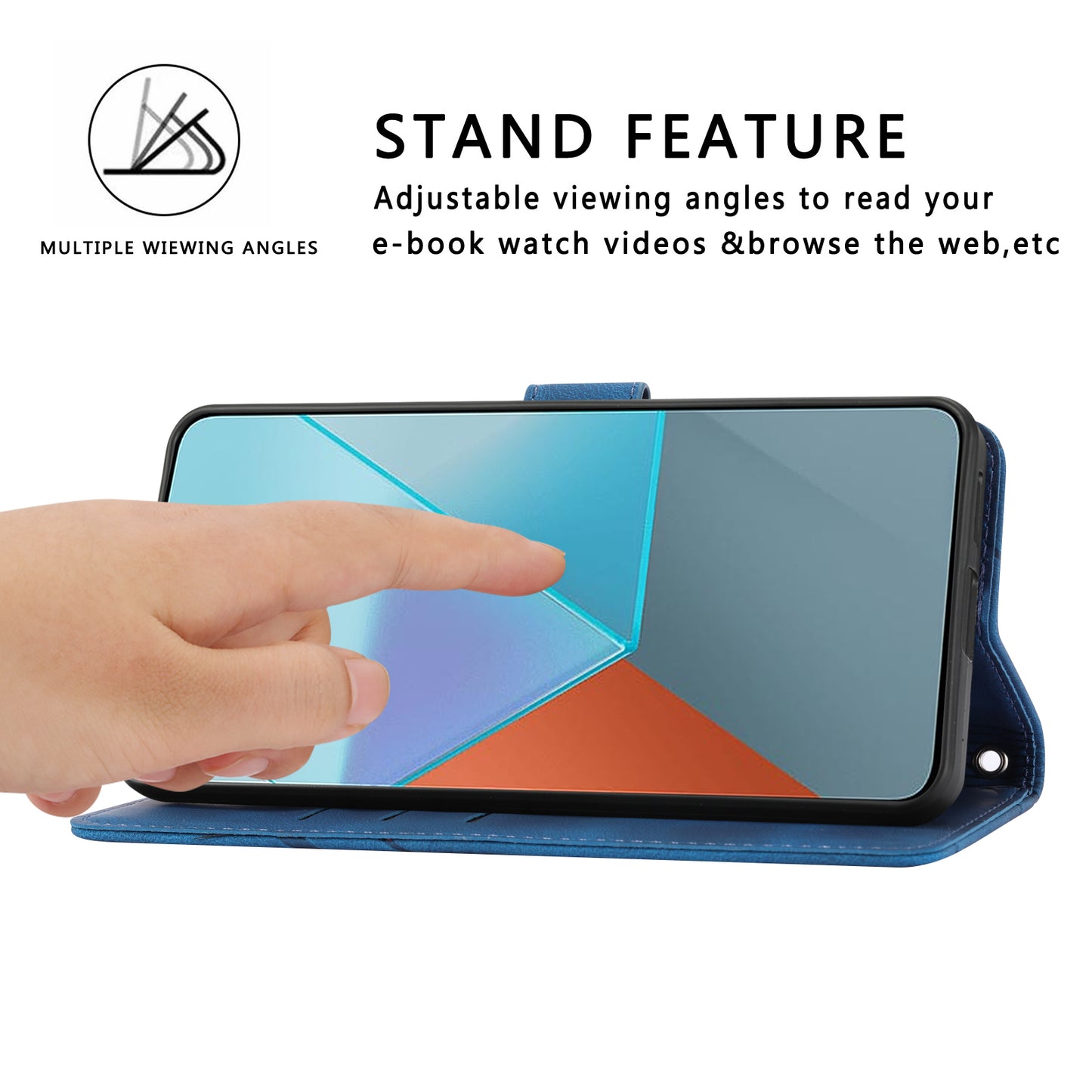 For Xiaomi Redmi Note 13 5G Case with Wrist Strap Imprinted Line Phone Wallet Cover - Blue