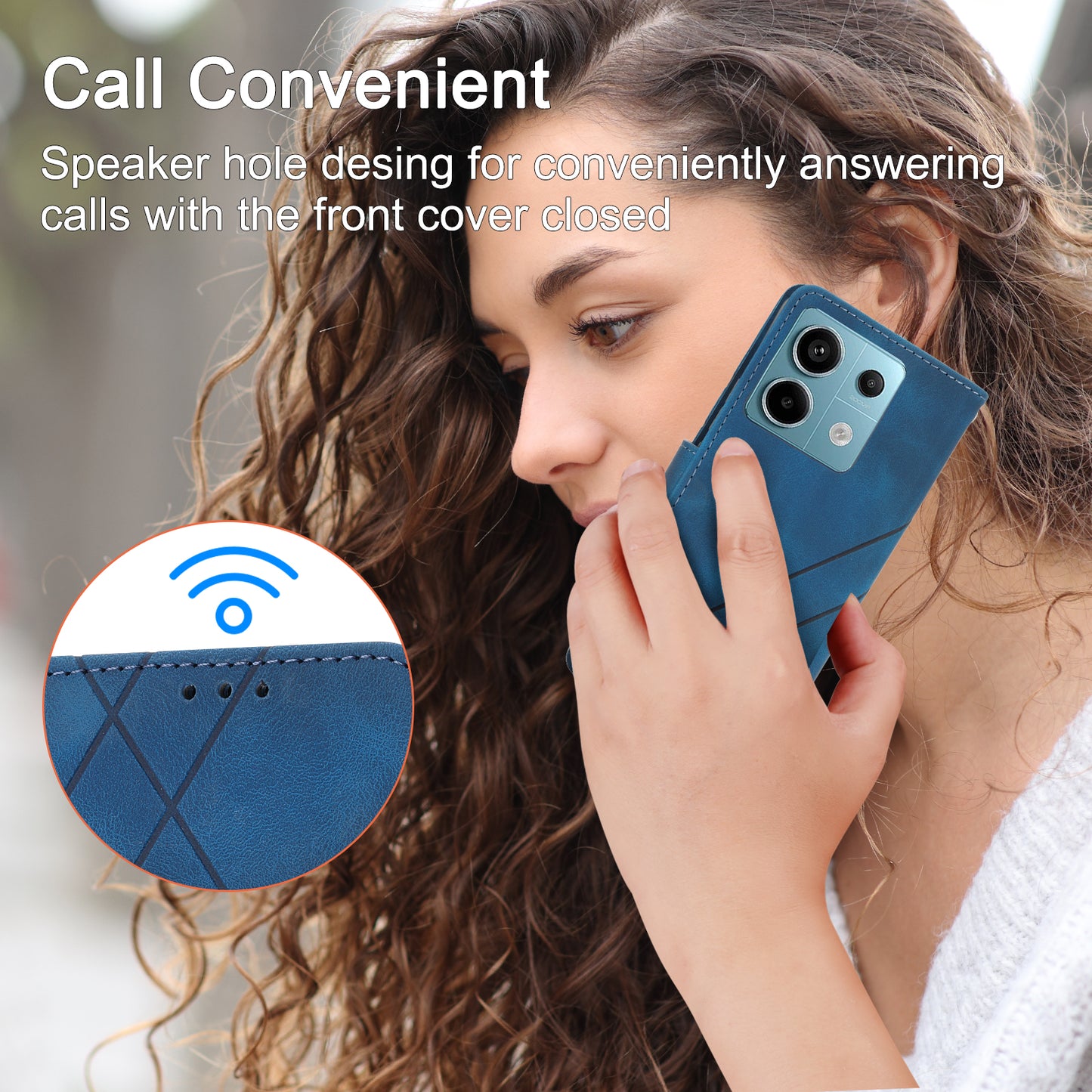 For Xiaomi Redmi Note 13 5G Case with Wrist Strap Imprinted Line Phone Wallet Cover - Blue