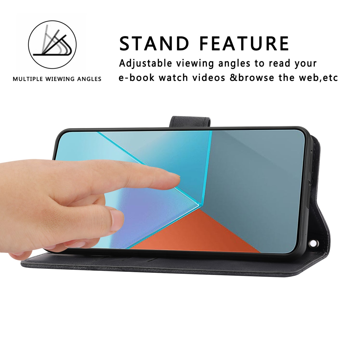 For Xiaomi Redmi Note 13 5G Case with Wrist Strap Imprinted Line Phone Wallet Cover - Black