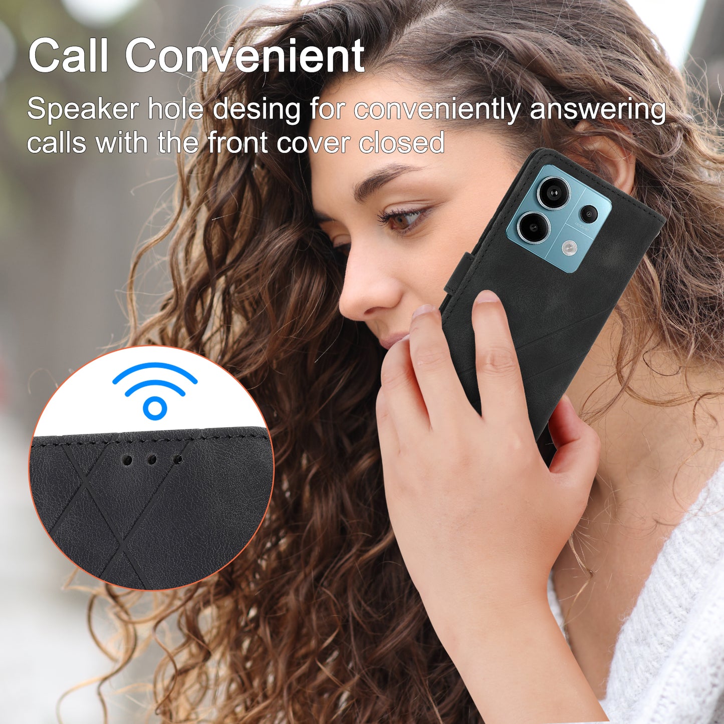 For Xiaomi Redmi Note 13 5G Case with Wrist Strap Imprinted Line Phone Wallet Cover - Black