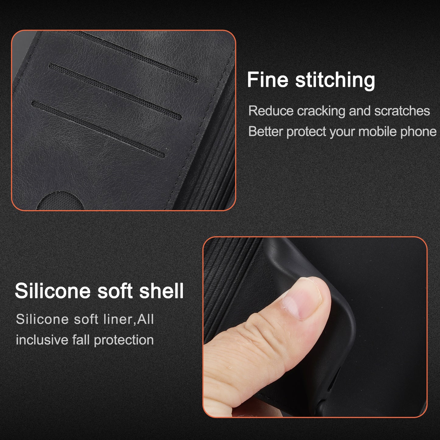 For Xiaomi Redmi Note 13 5G Case with Wrist Strap Imprinted Line Phone Wallet Cover - Black