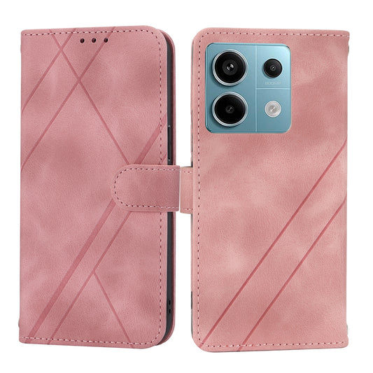 For Xiaomi Redmi Note 13 5G Case with Wrist Strap Imprinted Line Phone Wallet Cover - Pink