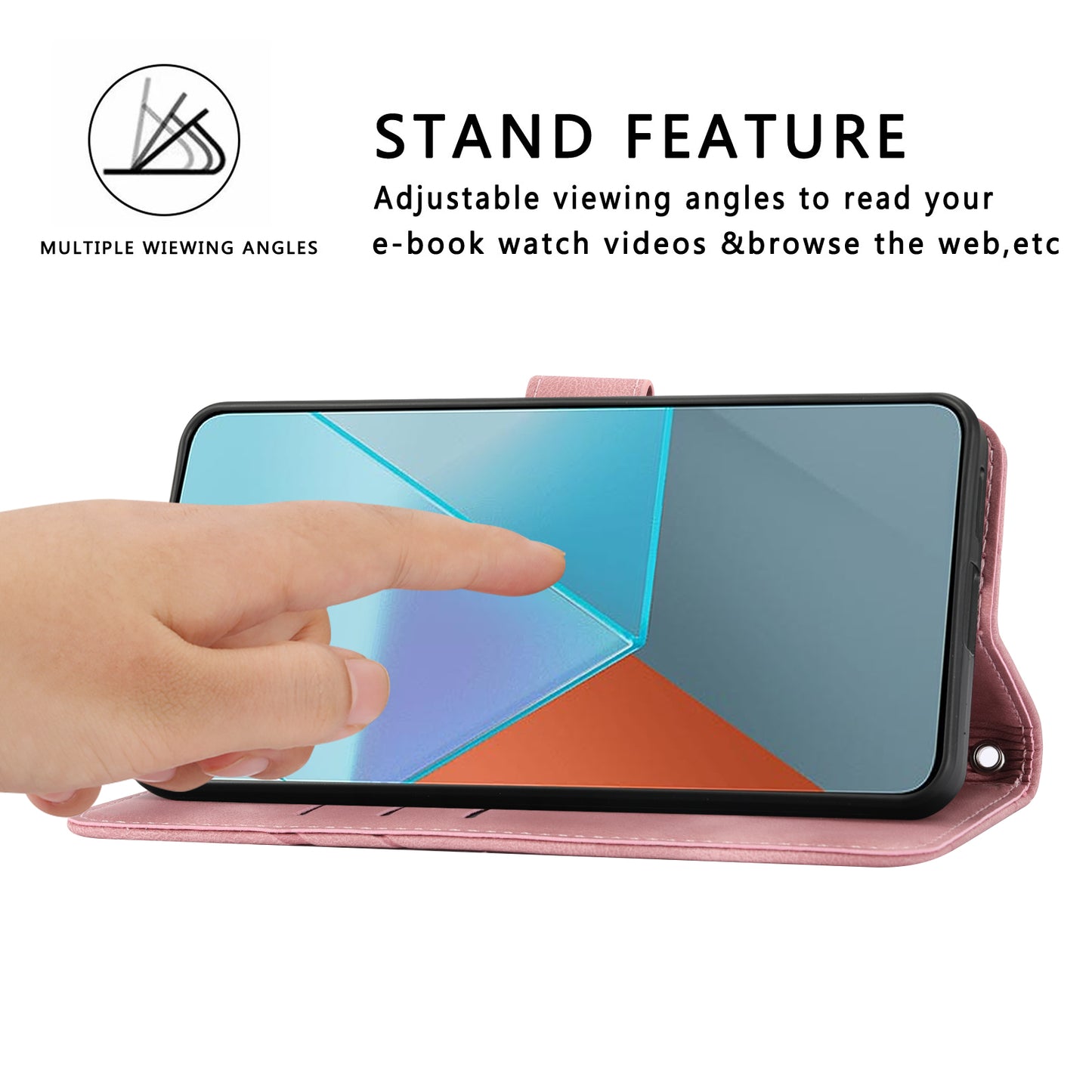 For Xiaomi Redmi Note 13 5G Case with Wrist Strap Imprinted Line Phone Wallet Cover - Pink