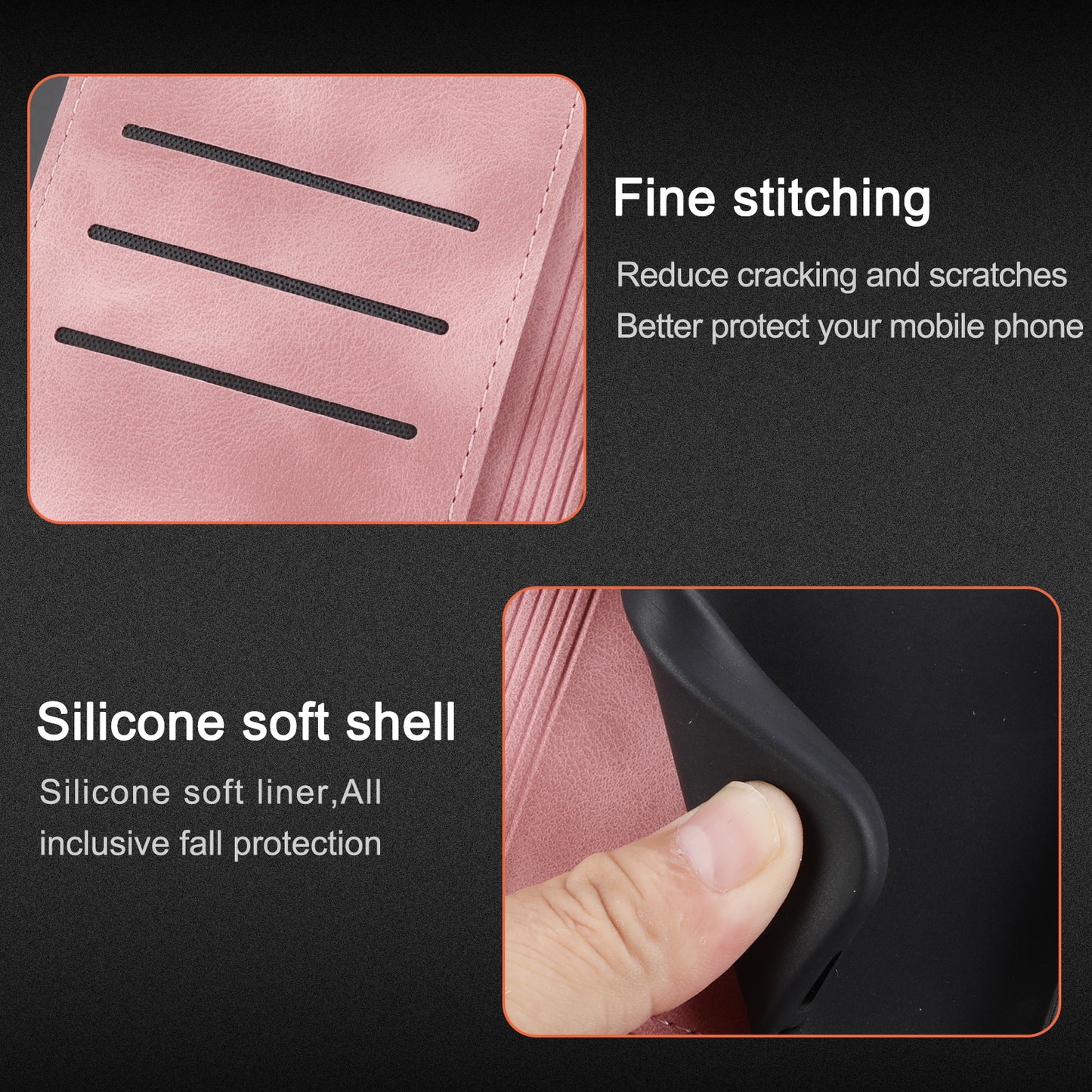 For Xiaomi Redmi Note 13 5G Case with Wrist Strap Imprinted Line Phone Wallet Cover - Pink