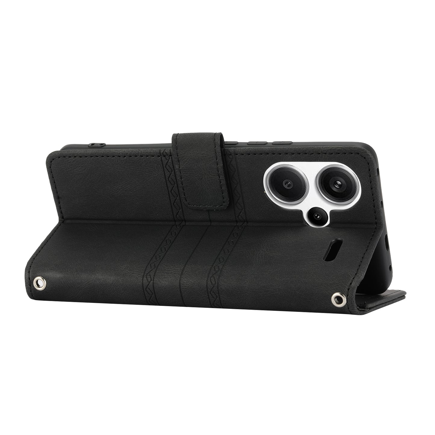 For Xiaomi Redmi Note 13 Pro+ 5G Case Soft PU Leather+TPU Imprinted Phone Cover - Black