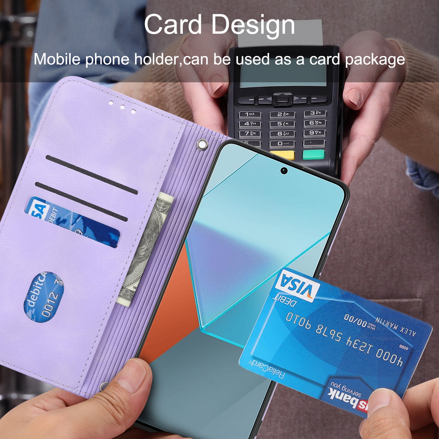 For Xiaomi Redmi Note 13 Pro 5G / Poco X6 5G Wallet Case PU Leather+TPU Phone Cover Imprinted Line - Purple