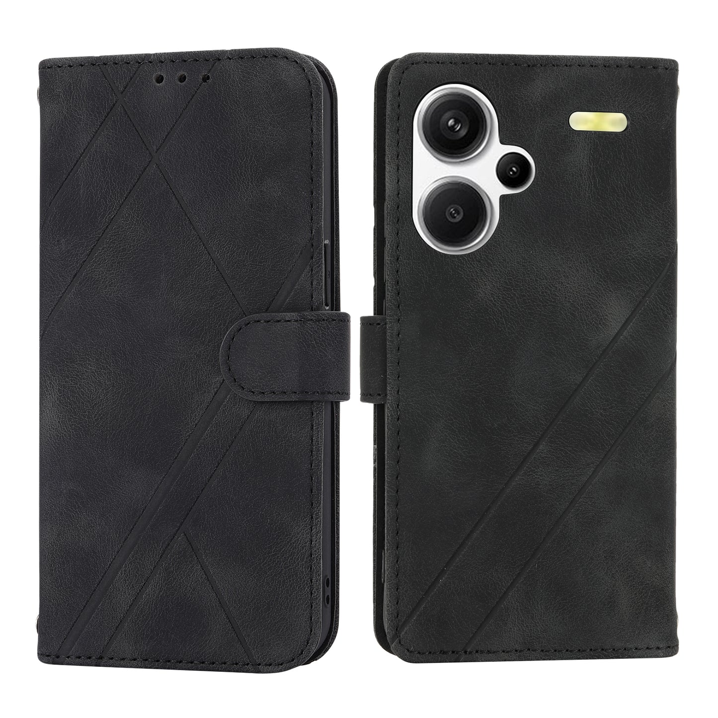 For Xiaomi Redmi Note 13 Pro+ 5G Case Imprinted Line Card Slots Shockproof Phone Cover - Black