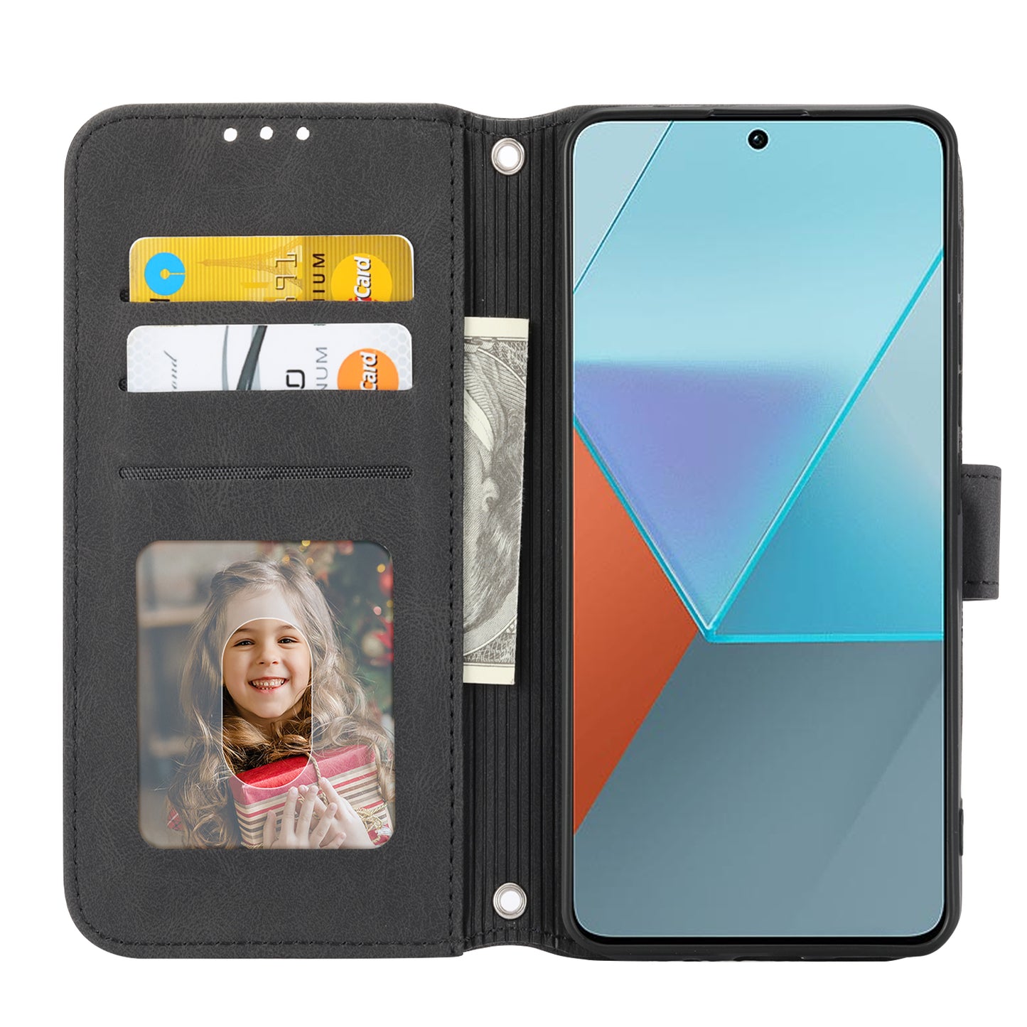 For Xiaomi Redmi Note 13 Pro 5G / Poco X6 5G Cover Soft PU Leather Imprinted Pattern Phone Case with Hand Strap - Black