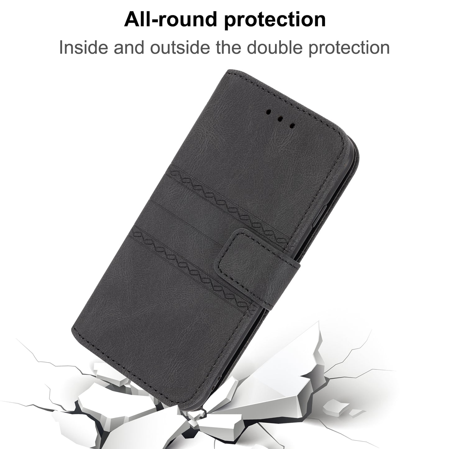 For Xiaomi Redmi Note 13 Pro 5G / Poco X6 5G Cover Soft PU Leather Imprinted Pattern Phone Case with Hand Strap - Black