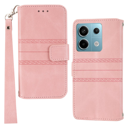 For Xiaomi Redmi Note 13 Pro 5G / Poco X6 5G Cover Soft PU Leather Imprinted Pattern Phone Case with Hand Strap - Pink
