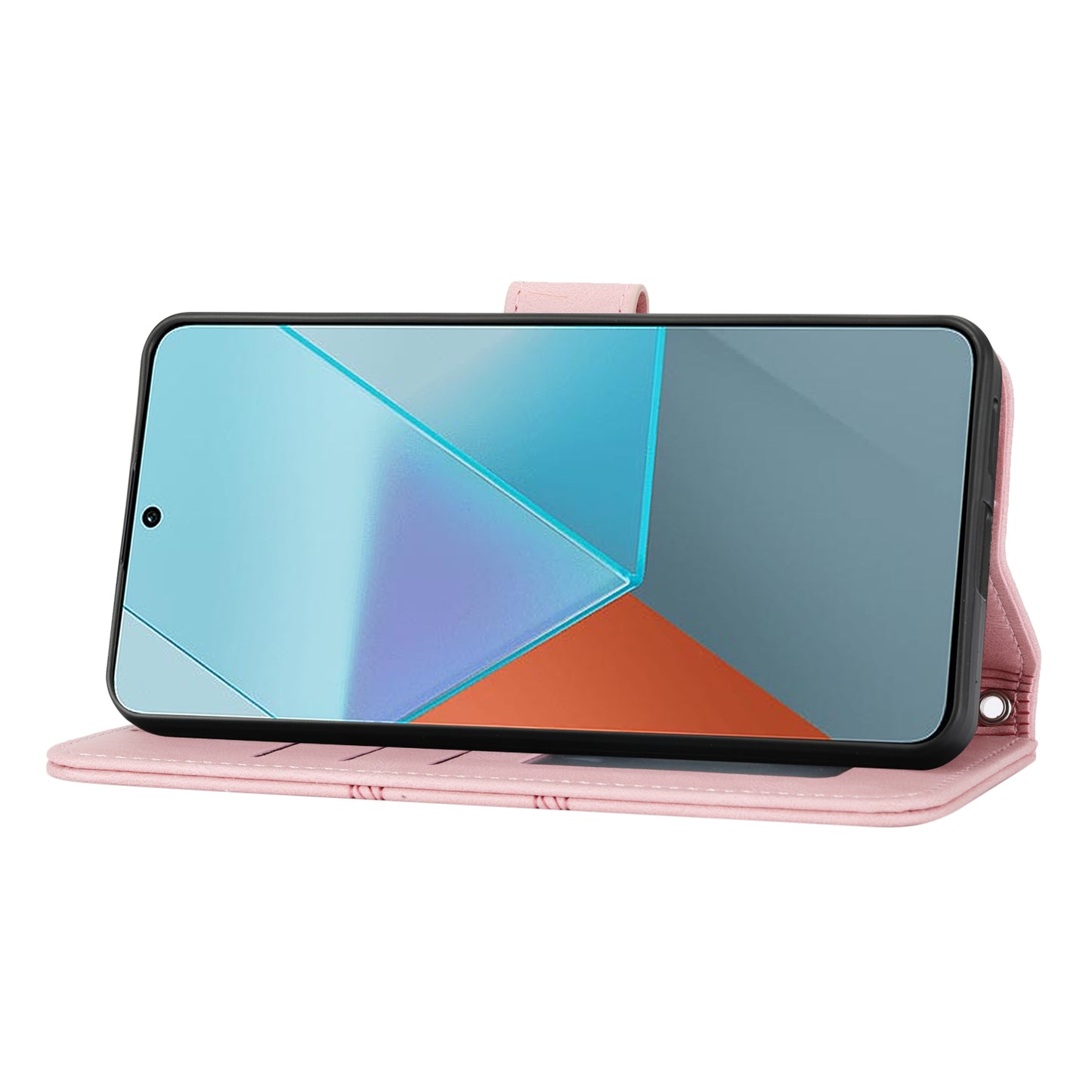 For Xiaomi Redmi Note 13 Pro 5G / Poco X6 5G Cover Soft PU Leather Imprinted Pattern Phone Case with Hand Strap - Pink