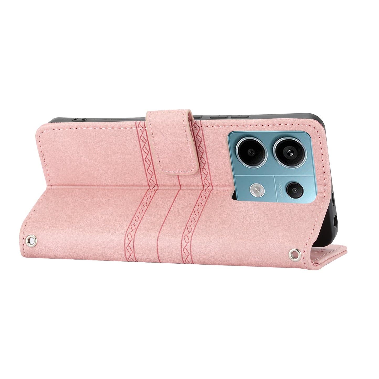 For Xiaomi Redmi Note 13 Pro 5G / Poco X6 5G Cover Soft PU Leather Imprinted Pattern Phone Case with Hand Strap - Pink