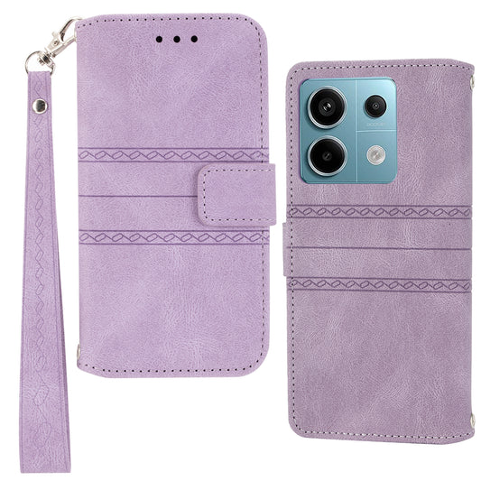 For Xiaomi Redmi Note 13 Pro 5G / Poco X6 5G Cover Soft PU Leather Imprinted Pattern Phone Case with Hand Strap - Light Purple