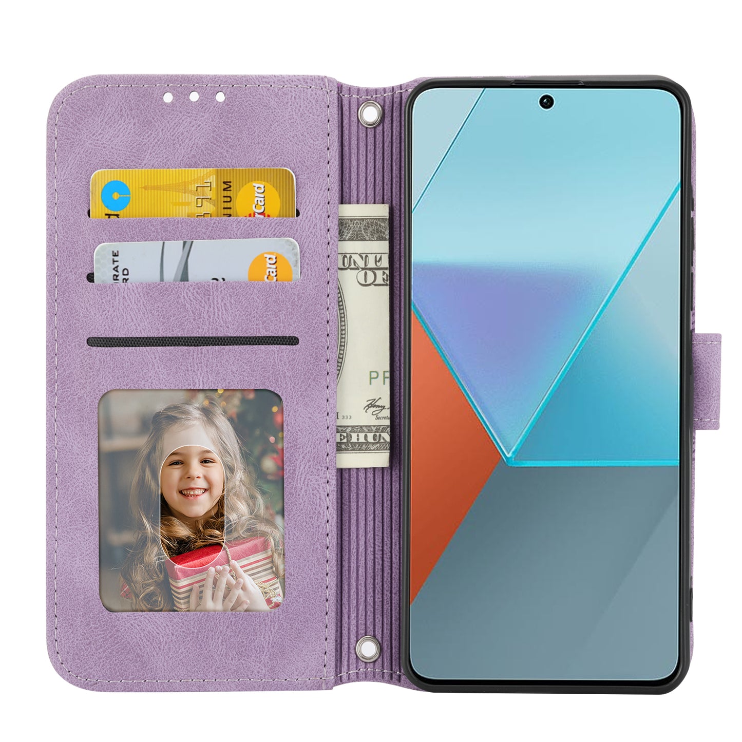For Xiaomi Redmi Note 13 Pro 5G / Poco X6 5G Cover Soft PU Leather Imprinted Pattern Phone Case with Hand Strap - Light Purple