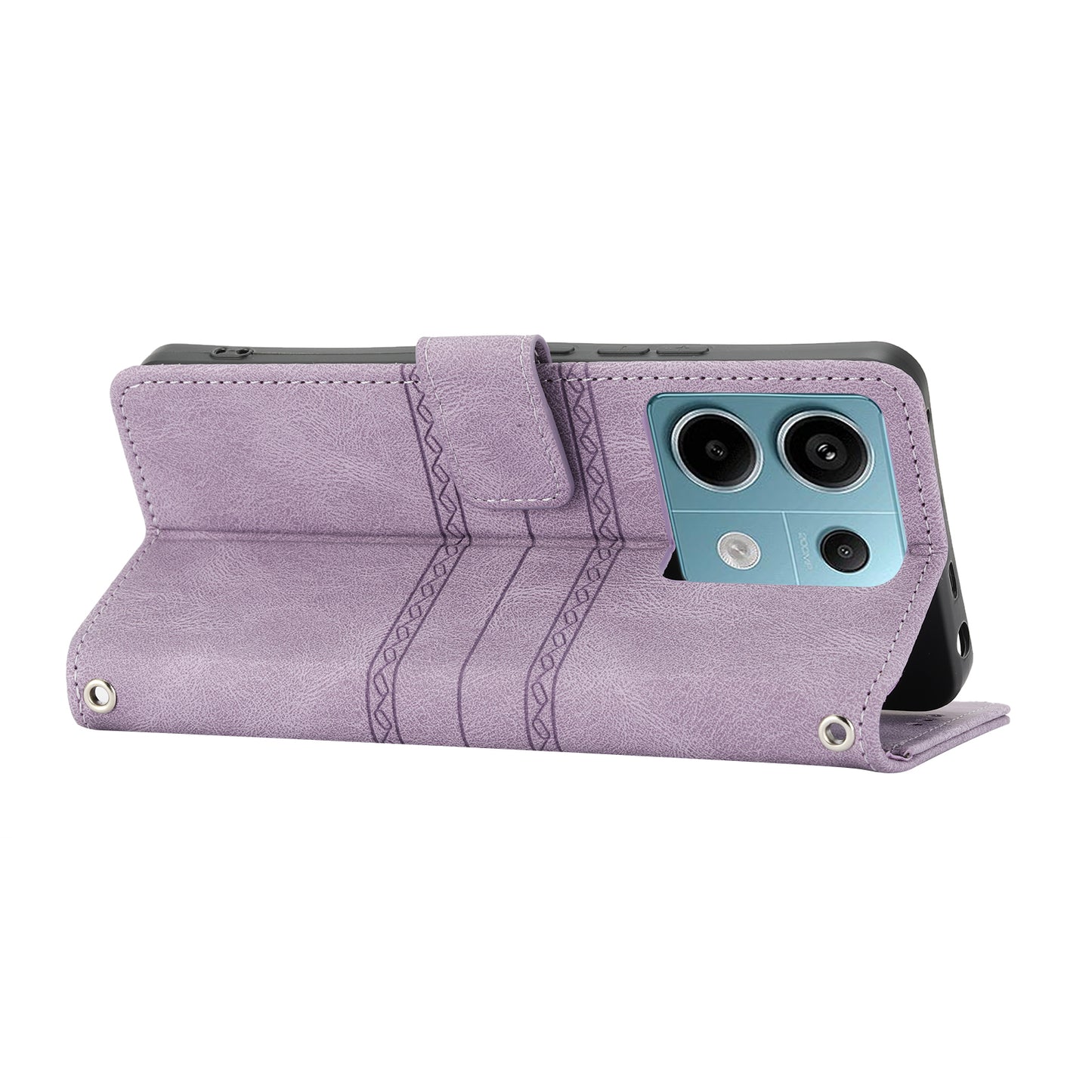 For Xiaomi Redmi Note 13 Pro 5G / Poco X6 5G Cover Soft PU Leather Imprinted Pattern Phone Case with Hand Strap - Light Purple