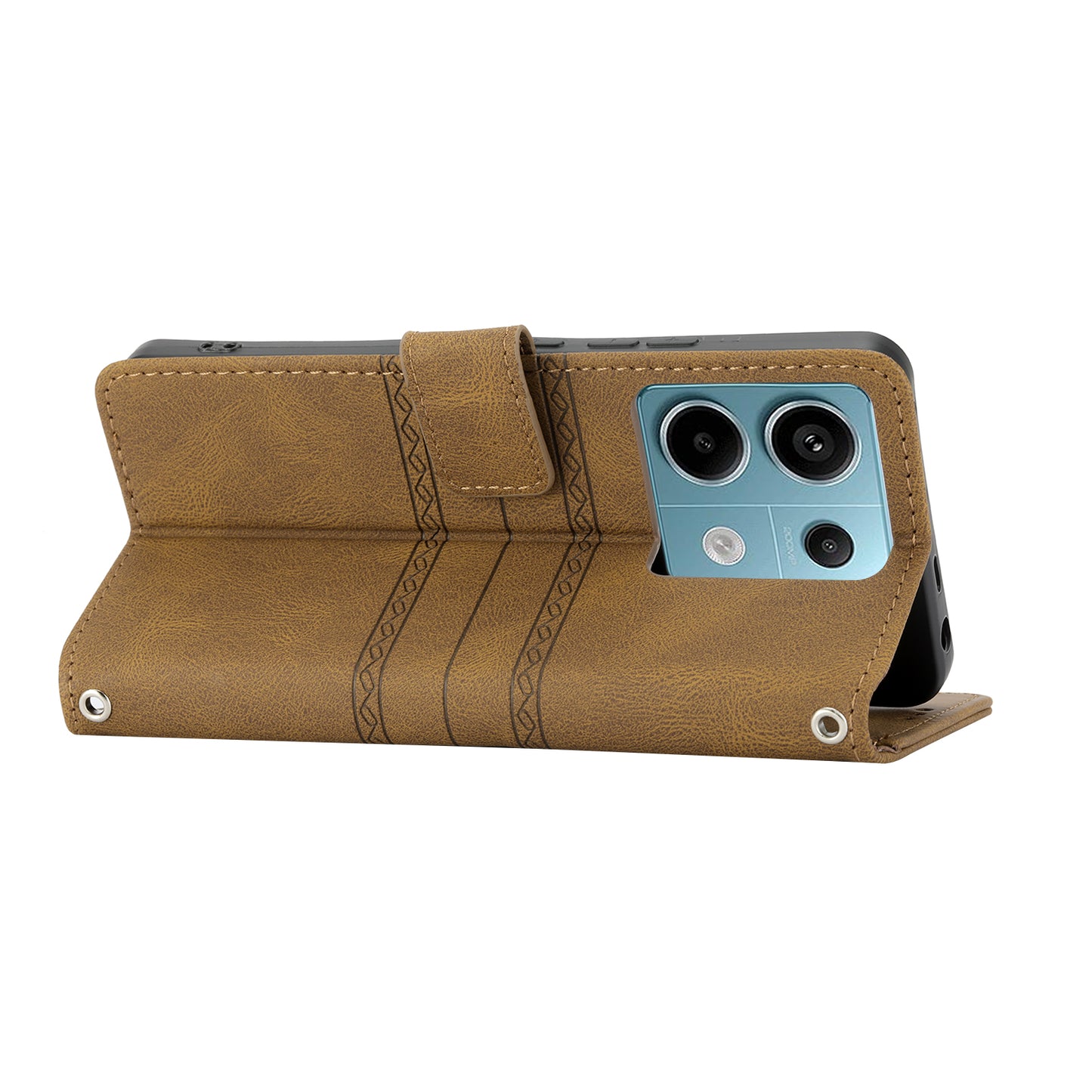For Xiaomi Redmi Note 13 Pro 5G / Poco X6 5G Cover Soft PU Leather Imprinted Pattern Phone Case with Hand Strap - Brown