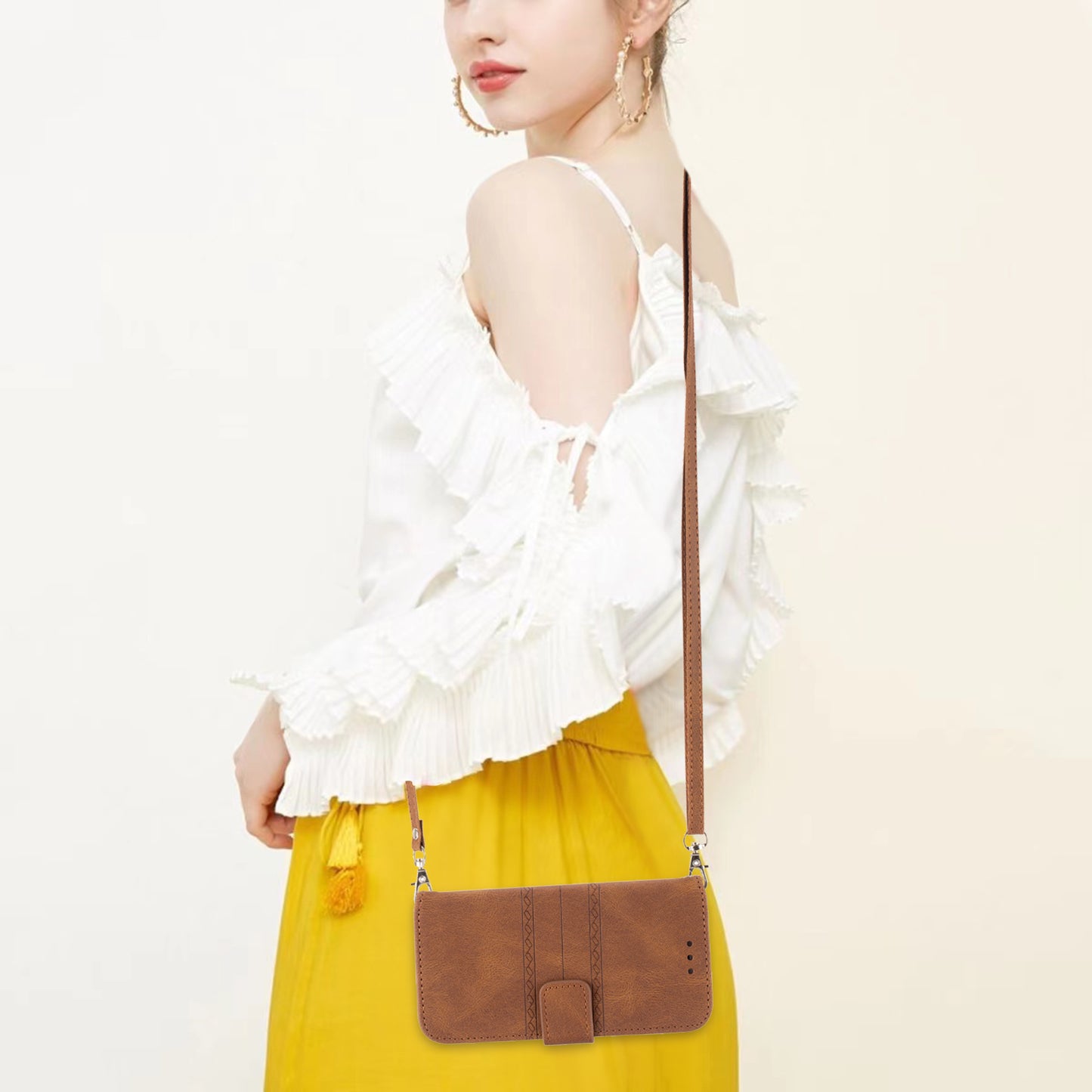For Xiaomi Redmi Note 13 Pro 5G / Poco X6 5G Cover Soft PU Leather Imprinted Pattern Phone Case with Hand Strap - Brown