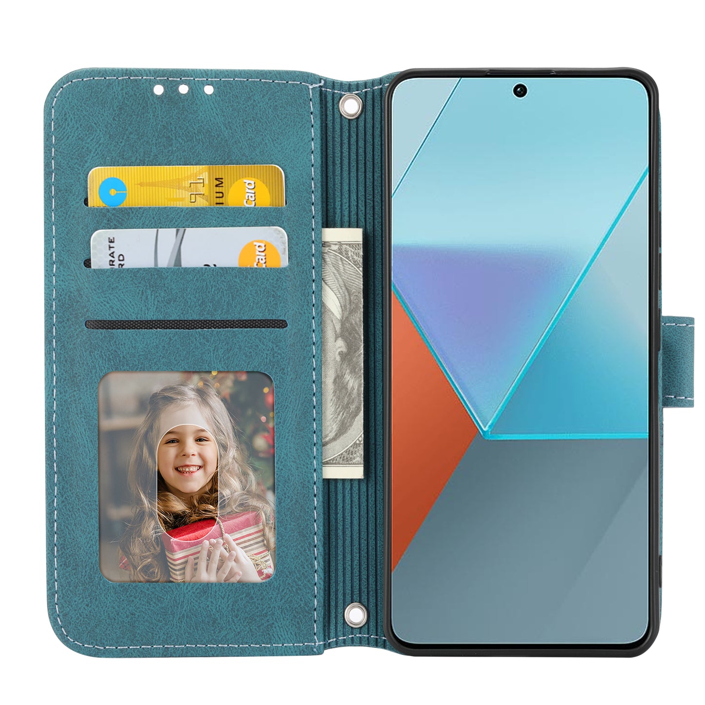 For Xiaomi Redmi Note 13 Pro 5G / Poco X6 5G Cover Soft PU Leather Imprinted Pattern Phone Case with Hand Strap - Blackish Green