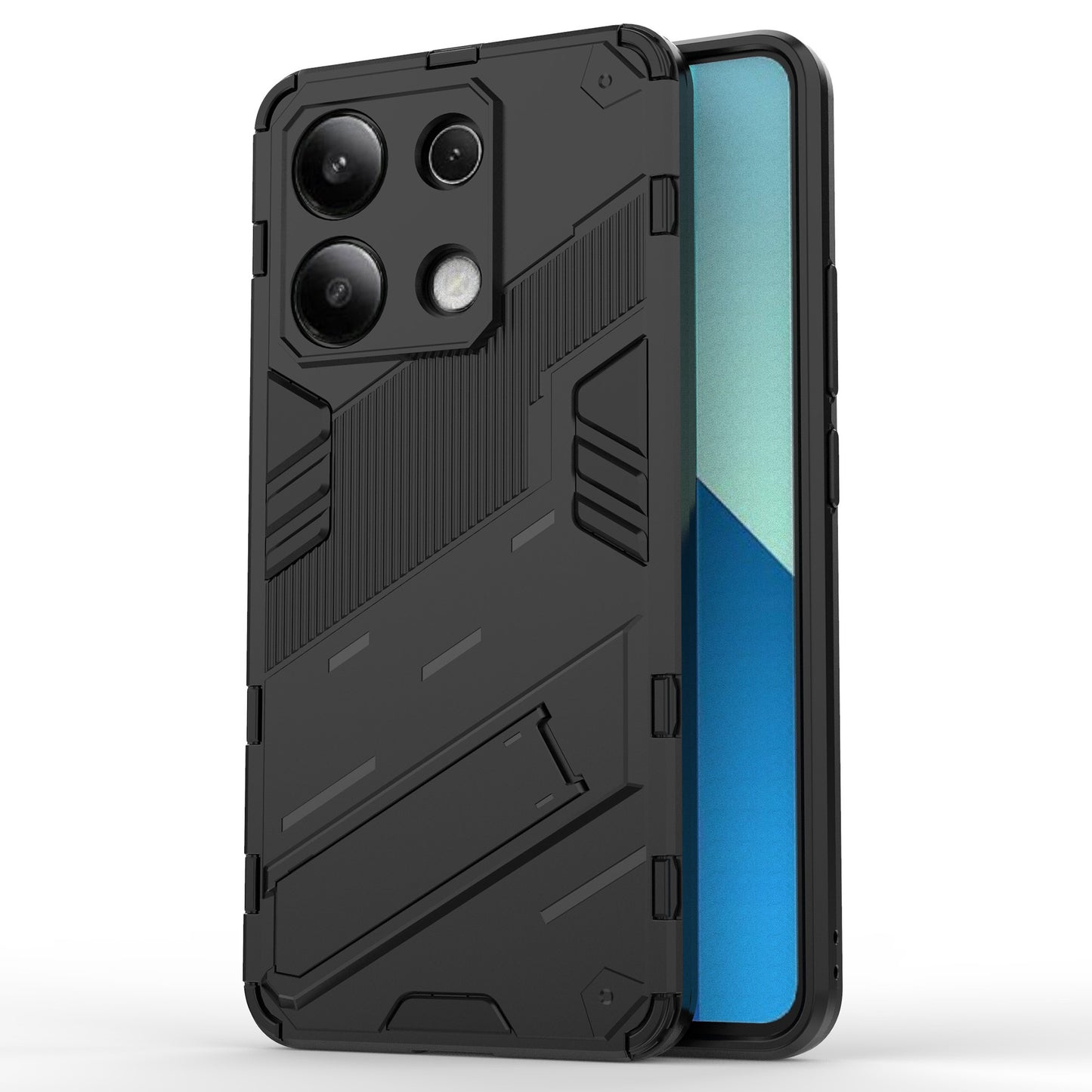 For Xiaomi Redmi Note 13 4G Phone Case Kickstand PC+TPU Drop-proof Back Shell - Black