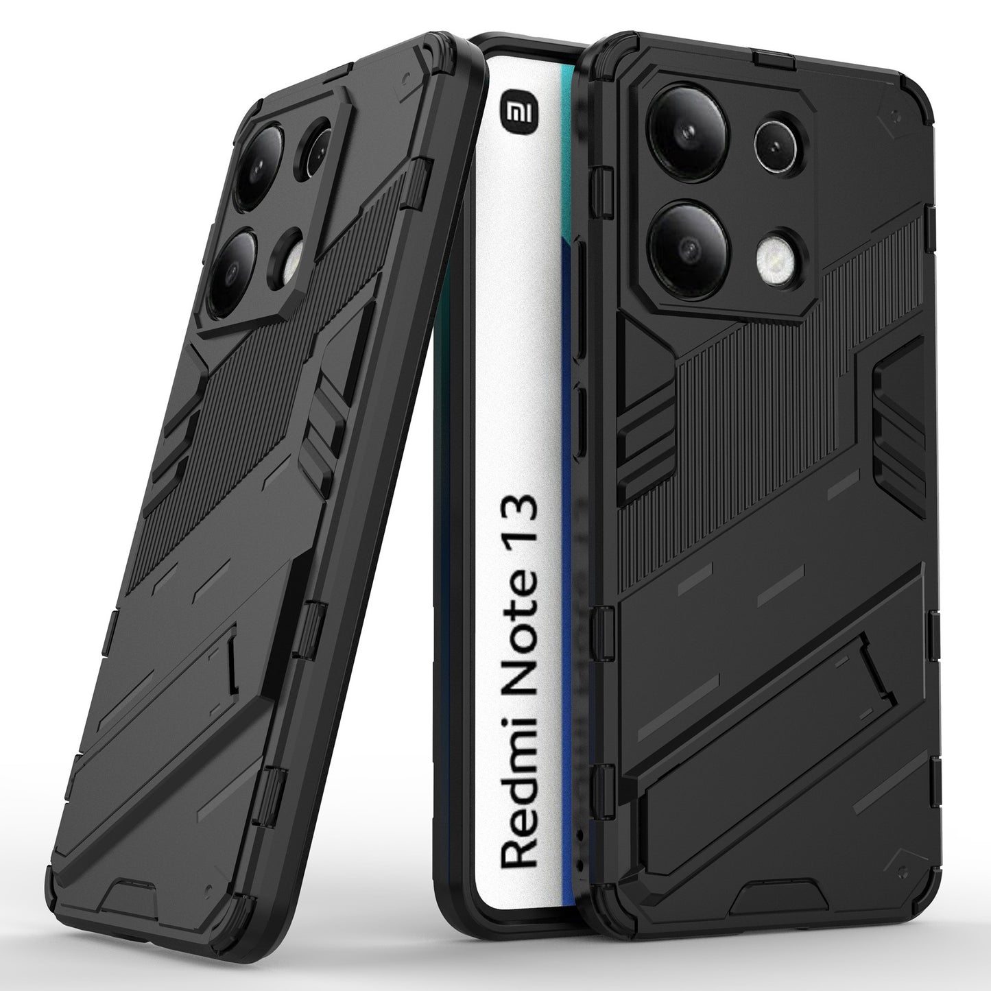 For Xiaomi Redmi Note 13 4G Phone Case Kickstand PC+TPU Drop-proof Back Shell - Black