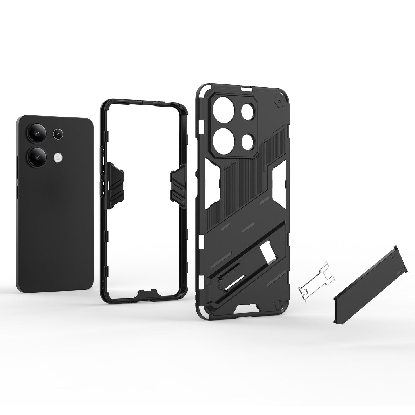 For Xiaomi Redmi Note 13 4G Phone Case Kickstand PC+TPU Drop-proof Back Shell - Black