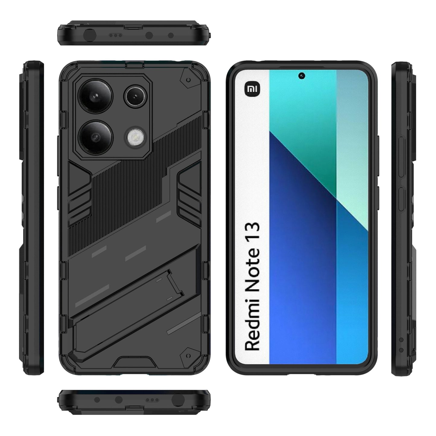 For Xiaomi Redmi Note 13 4G Phone Case Kickstand PC+TPU Drop-proof Back Shell - Black