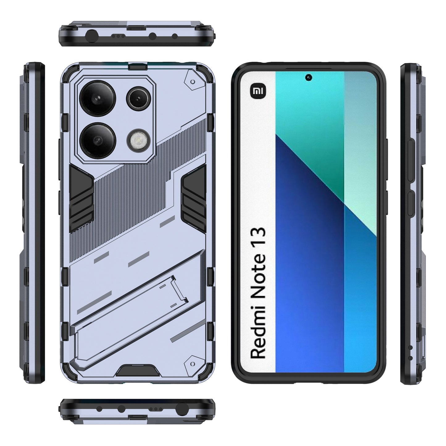 For Xiaomi Redmi Note 13 4G Phone Case Kickstand PC+TPU Drop-proof Back Shell - Dark Blue