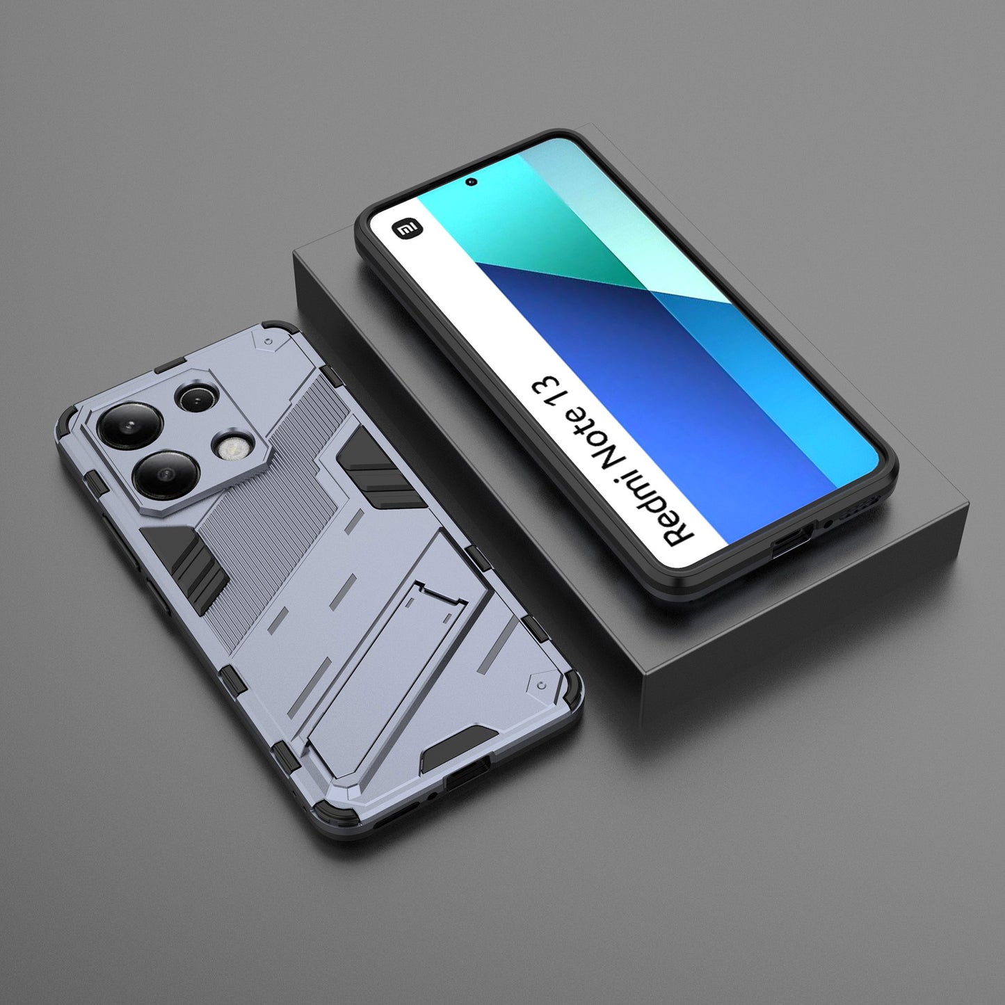 For Xiaomi Redmi Note 13 4G Phone Case Kickstand PC+TPU Drop-proof Back Shell - Dark Blue