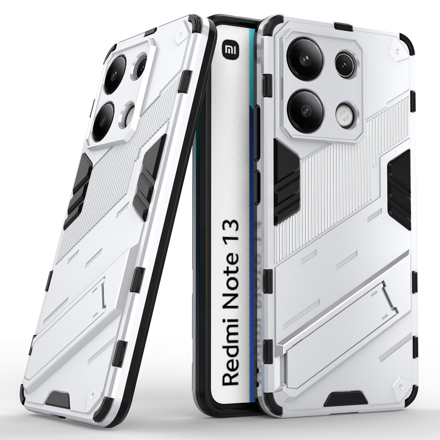 For Xiaomi Redmi Note 13 4G Phone Case Kickstand PC+TPU Drop-proof Back Shell - White