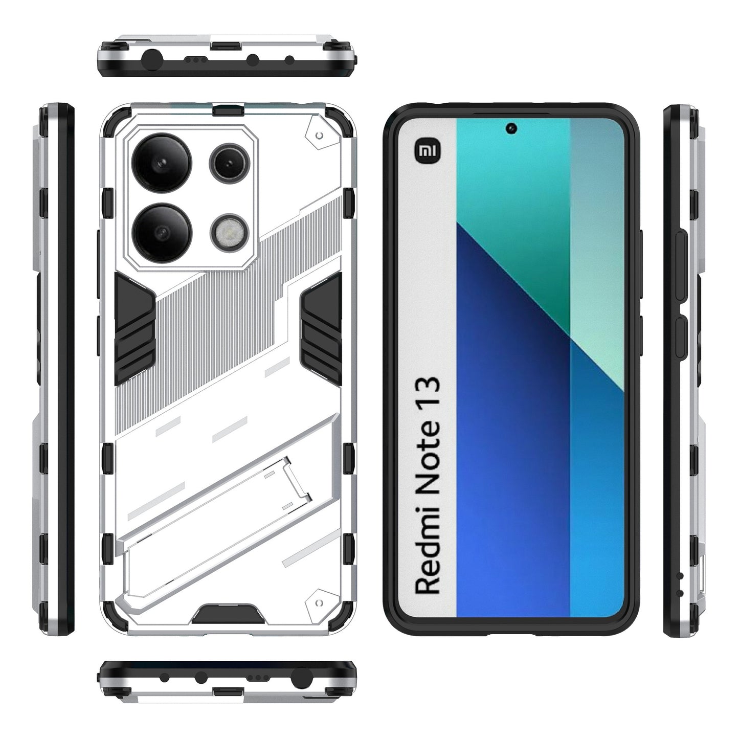 For Xiaomi Redmi Note 13 4G Phone Case Kickstand PC+TPU Drop-proof Back Shell - White