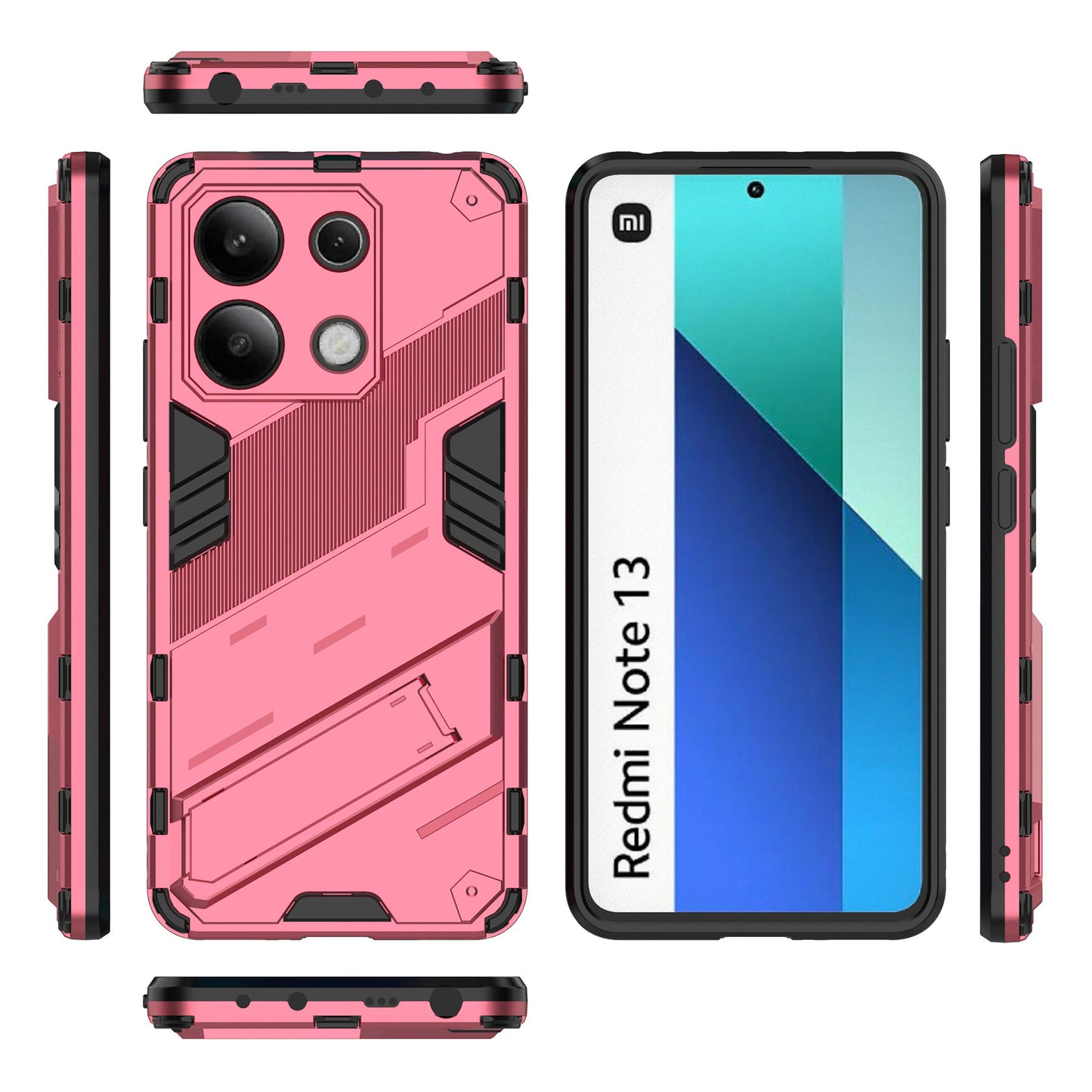 For Xiaomi Redmi Note 13 4G Phone Case Kickstand PC+TPU Drop-proof Back Shell - Rose