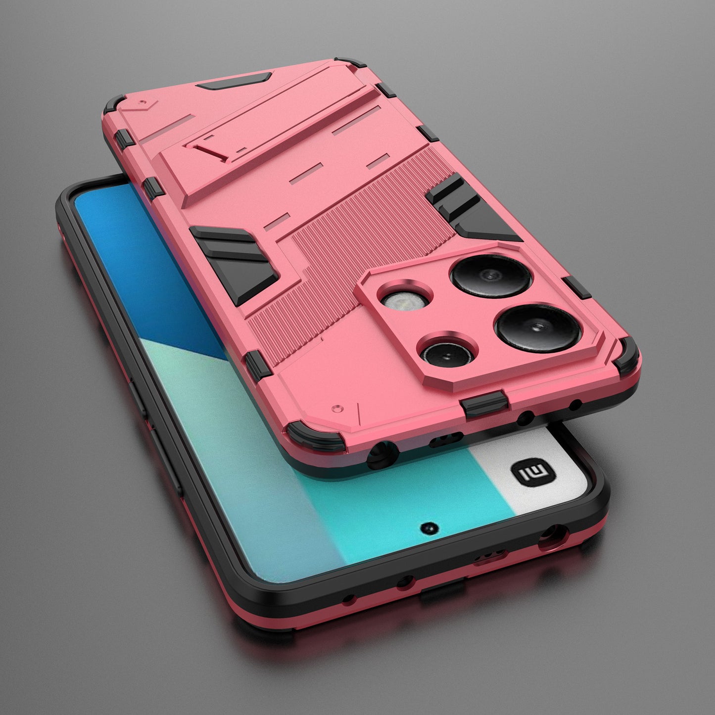 For Xiaomi Redmi Note 13 4G Phone Case Kickstand PC+TPU Drop-proof Back Shell - Rose