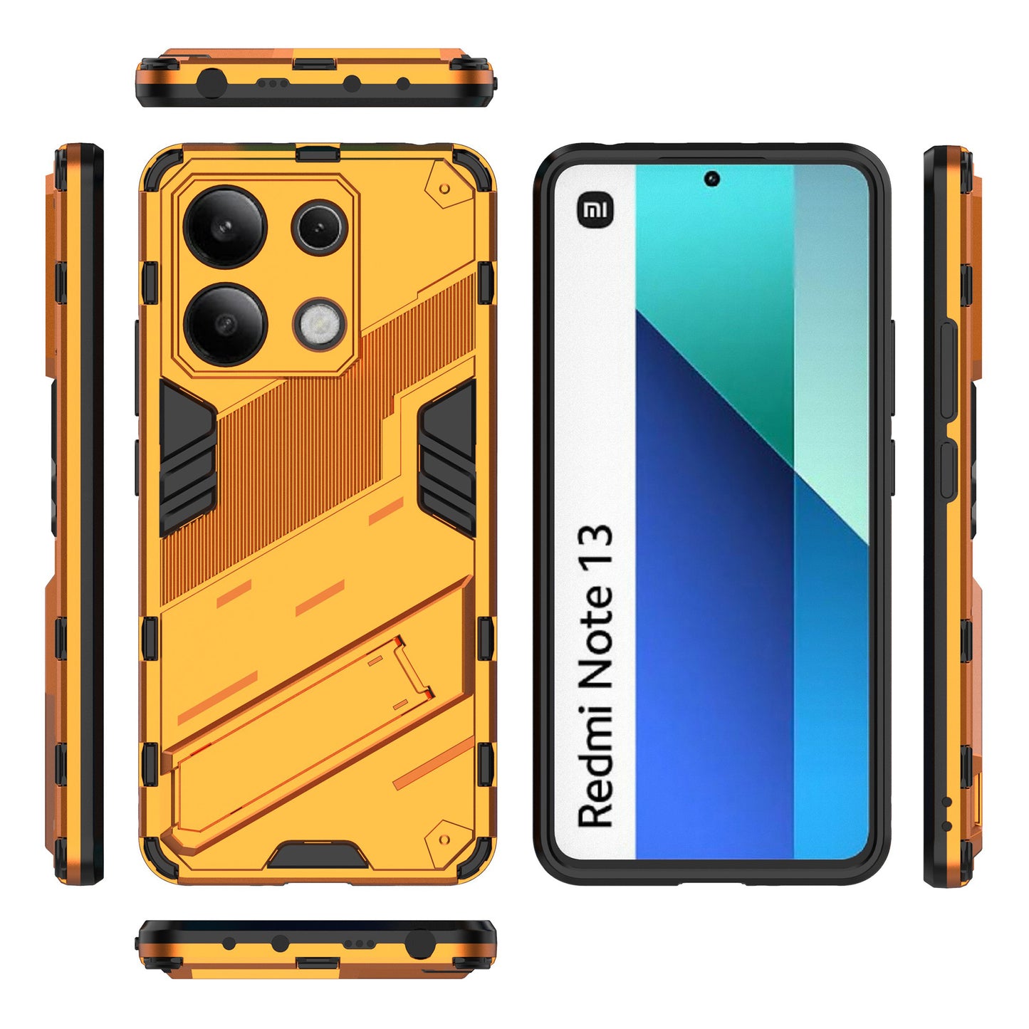 For Xiaomi Redmi Note 13 4G Phone Case Kickstand PC+TPU Drop-proof Back Shell - Orange