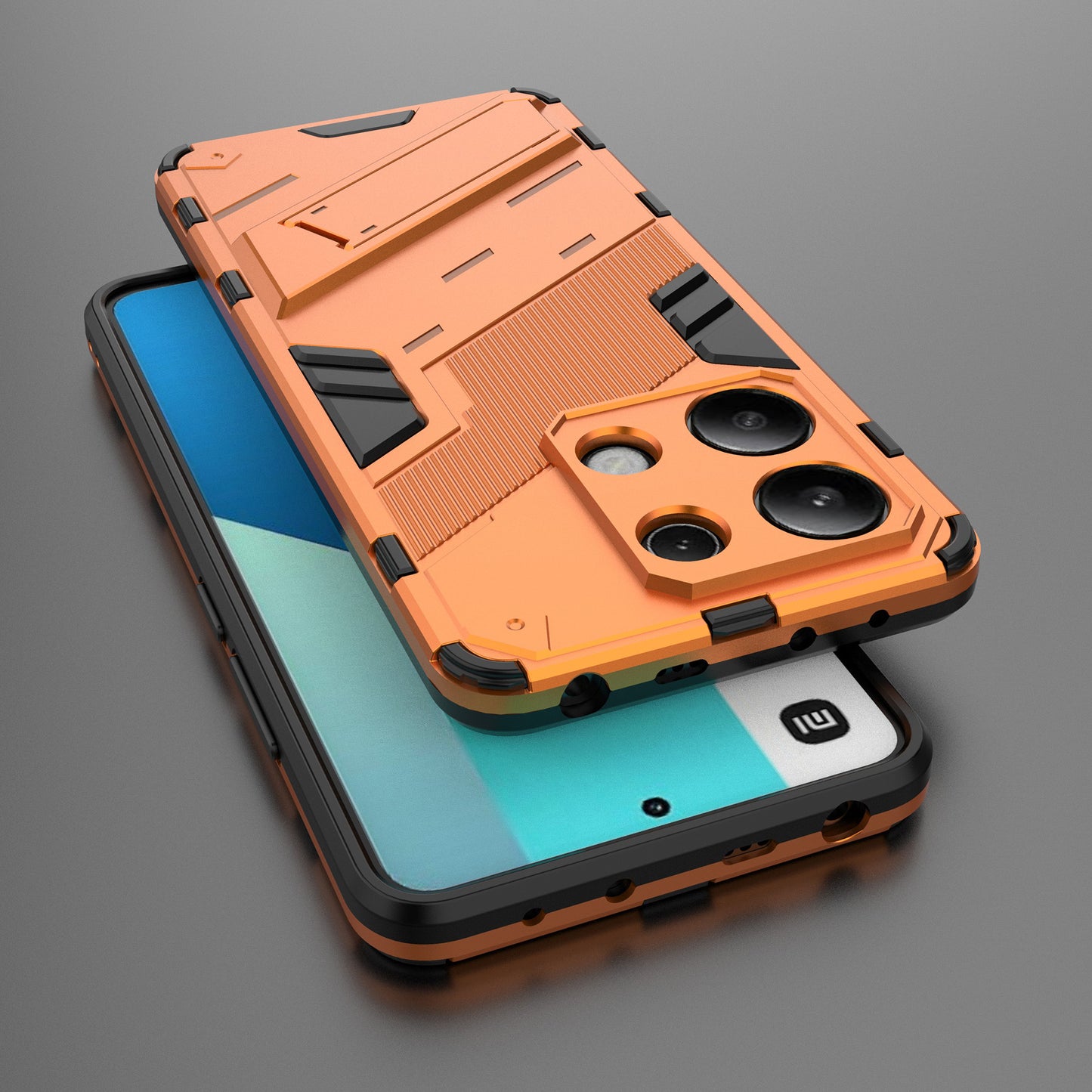 For Xiaomi Redmi Note 13 4G Phone Case Kickstand PC+TPU Drop-proof Back Shell - Orange